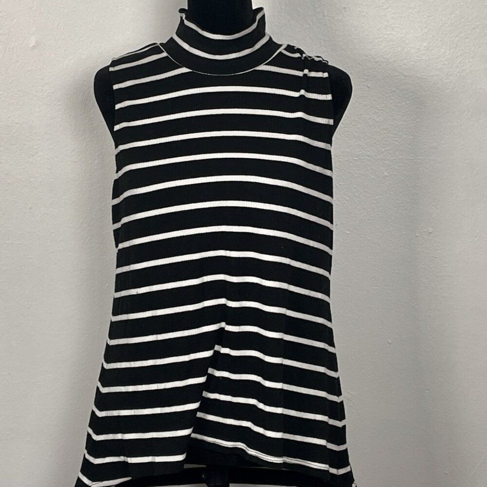 Black and White Striped Knit Tank Turtleneck